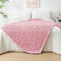 Bigacogo Chunky Knit Throw Blanket for Couch, 40x60 inches, 100% Hand Knitted with Thick Jumbo Chenille Yarn, Cozy Soft Large Rope Knot Cable Crochet Blankets for Sofa Bed Living Room, Blush Pink-Ruum Studio Home