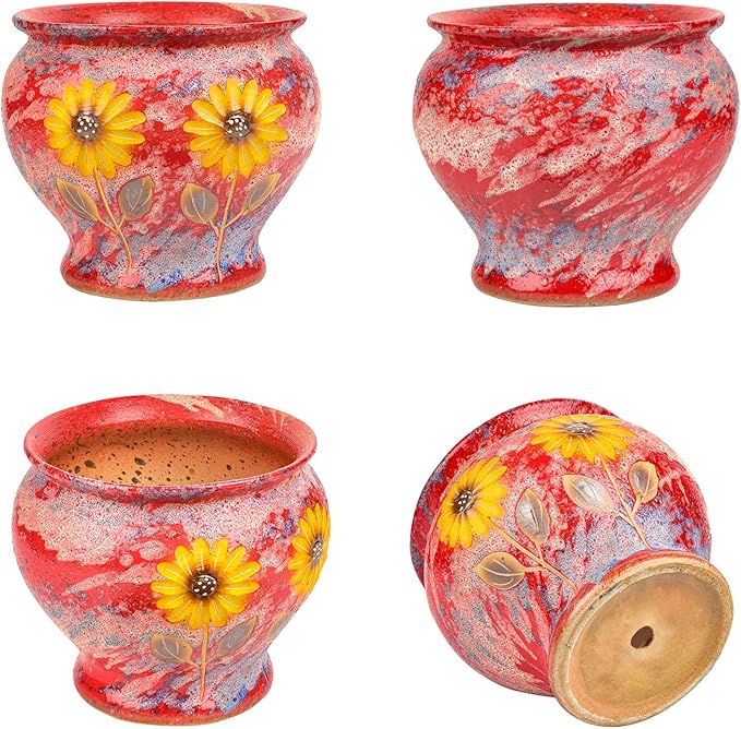Sungmor Ceramic Hand Painted Succulent Flower Pots, 9 Inch Large Pottery Pots for Indoor Outdoor Plants, Decorative Ceramic Vase for Flower Arrangement Home Decor, Vintage Centerpieces Flowerpot-Ruum Studio Home