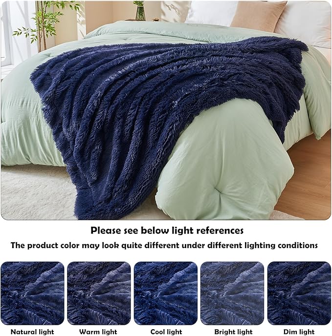 GONAAP Fuzzy Faux Fur Throw Blanket Dark Navy Super Soft Cozy Plush Fuzzy Shaggy Blanket for Couch Sofa Bed (Dark Navy, Throw(50"x60"))-Ruum Studio Home
