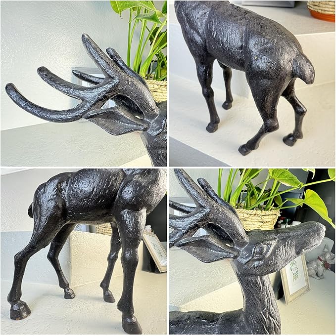 Cast Iron Deer Statue（22" Tall）, Realistic Large Antler Sculpture, Outdoor Garden Decor for Lawn Patio Yard, Indoor Home Art Figure HC5691-Ruum Studio Home