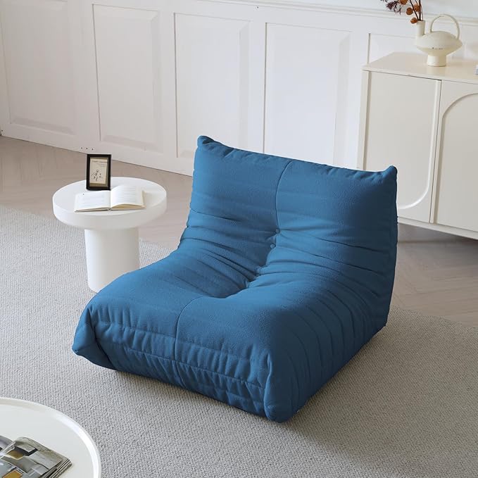 Luxury Sofa Couch Chair, Lazy Floor Seating, Fireside Bean Bag Chair, Ergonomic Tatami Sofa Lounger for Living Room, Bedroom, Office, Single Seat, Blue-Ruum Studio Home