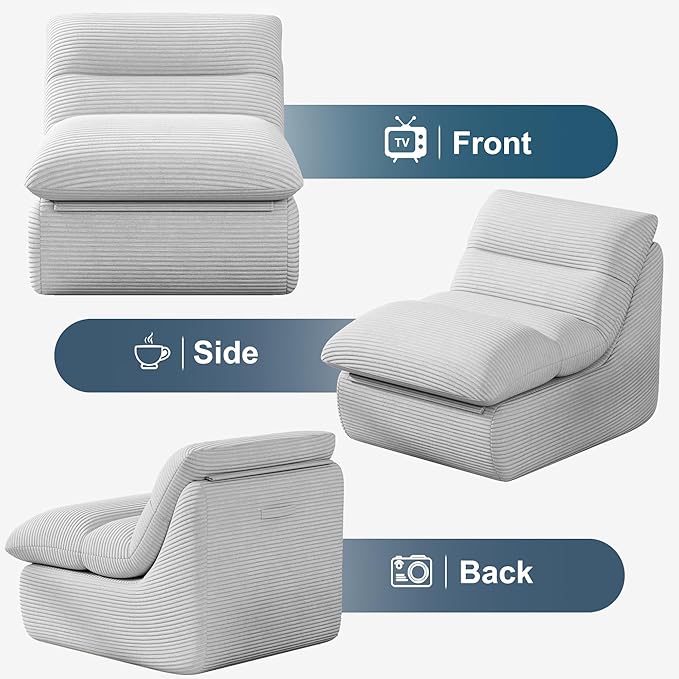 Misolant Bean Bag Chairs，Big Corduroy Fabric Sofa Bean Bag Chair for Adults and Teens with High-Resilience Sponge, Non-Slip Base Floor Lounge Sofa for Home, Living Room, Bedroom, Gaming Light Gray-Ruum Studio Home