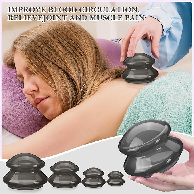 Geiserailie 16 Pcs 4 Sizes Cupping Therapy Set Silicone Cupping Massage Cups Professional Chinese Therapy Cup Vacuum for Body Muscle Nerve(Onyx)-Ruum Studio Home