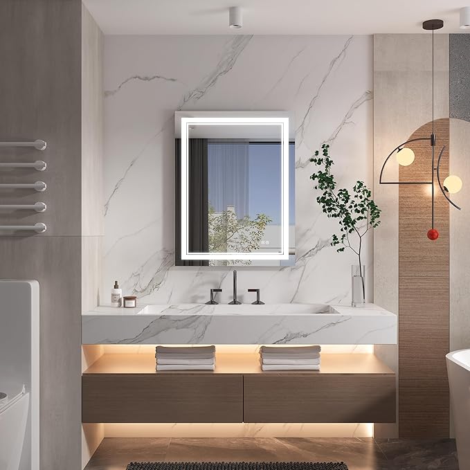 WELLFOR LED Bathroom Vanity Mirror 24 x 36 Inch, Lighted Anti-Fog Dimmable Mirror, IP44 Waterproof Wall Mounted Makeup Mirror, Packed with US Standard Plug and Touch Switch, (Horizontal/Vertical)-Ruum Studio Home