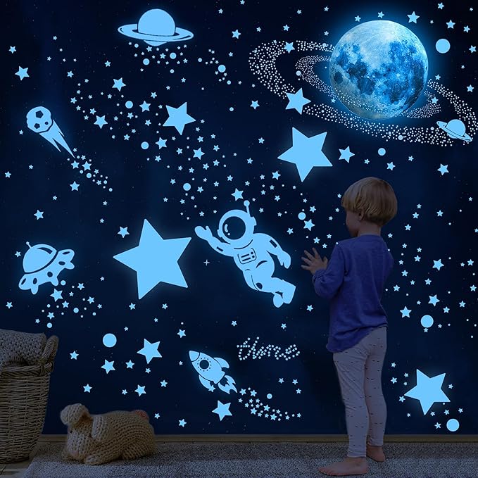 530 Glow in The Dark Stars Ceiling Stars Glow in The Dark Glow Moon and Space Wall Decals Astronaut Universe Galaxy Planet Wall Stickers Glowing Wall Stickers Kid Boys Living Room Decor-Ruum Studio Home