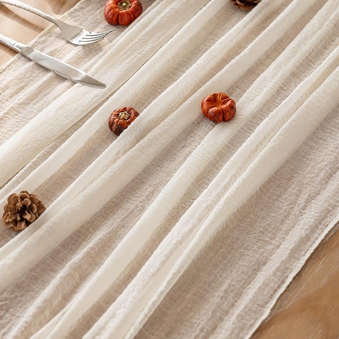 3pcs Ivory Gauze Rustic Cheesecloth Table Runner 120 Inch 10 FT for Wedding Baby Shower Bridal Shower Birthday Engagement Garden Outdoor Party Long Sheer Boho Decorations-Ruum Studio Home