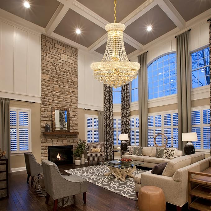 12 - Light Unique Empire Crystal Chandelier for Foyer Entryway Living Room Dining Room Bedroom Entryway Gold Finish-Ruum Studio Home