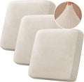 H.VERSAILTEX Velvet Stretch Couch Cushion Cover Plush Cushion Slipcover for Chair Loveseat Sofa Cushion Furniture Protector Seat Cushion Sofa Cover (3 Piece XL Sofa Cushion Covers, Ivory Striped)-Ruum Studio Home