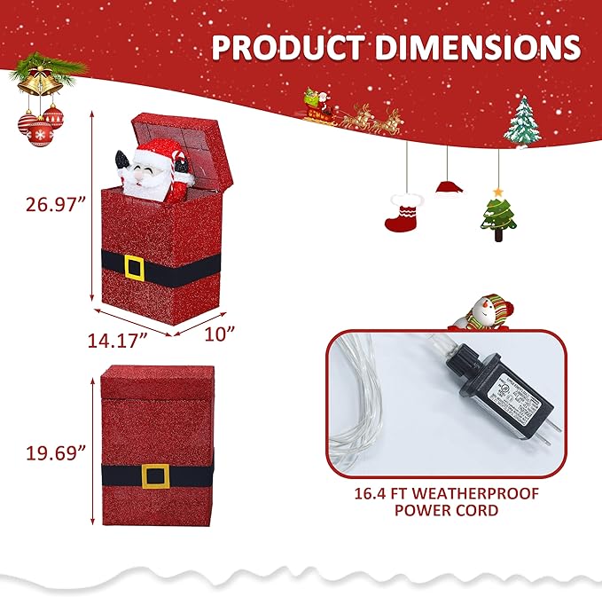 Light Up Electric Santa Claus Decor with 100 LED Lights, 3D Pre-Lit Animated Santa Claus for Xmas Decoration, 14.17" L x 10" W x 26.97" H Freestanding Glittered Display for Outdoor, Indoor-Ruum Studio Home