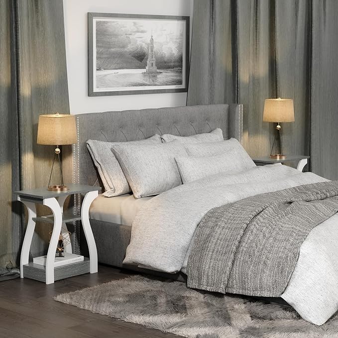 End Tables Living Room Set of 2,Grey End Table with Charging Station,Grey Side Table, Nightstand for Bedroom, 3 Tier End Table with Storage Shelf for Living Room-Ruum Studio Home