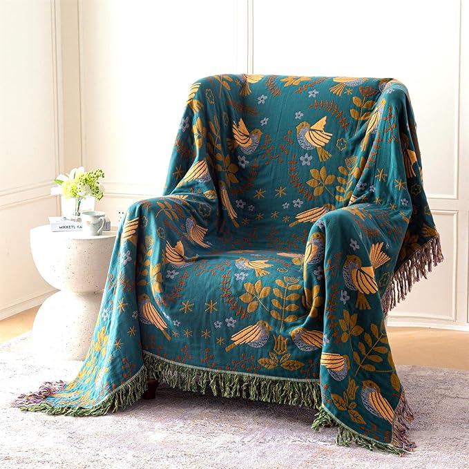Summer Throw Blanket for Bed Couch 90''x 98'' Boho Throws 100% Cotton Muslin Travel Mexican Blanket Warm Soft Blankets Decorative Farmhouse Vintage Throws and Best Gifts-Ruum Studio Home