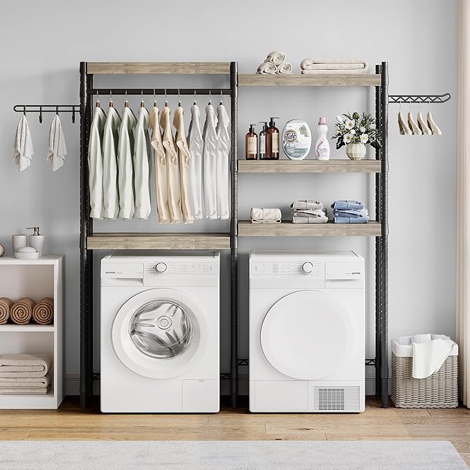 Double Row Over Washer and Dryer Storage Shelves, Laundry Room Organization and Storage, Heavy Duty Laundry Room Shelves, with Adjustable Height, 5-Tier-Ruum Studio Home