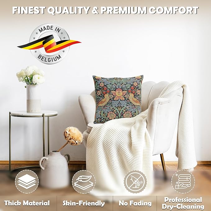 Charlotte Home Furnishings Throw Pillow Covers, Decorative Boho Pillow Covers for Couch, Living Room, Blue Strawberry Square Cushion Cases 18x18 in, European Cotton Jacquard Woven, Cozy Bedroom Decor-Ruum Studio Home