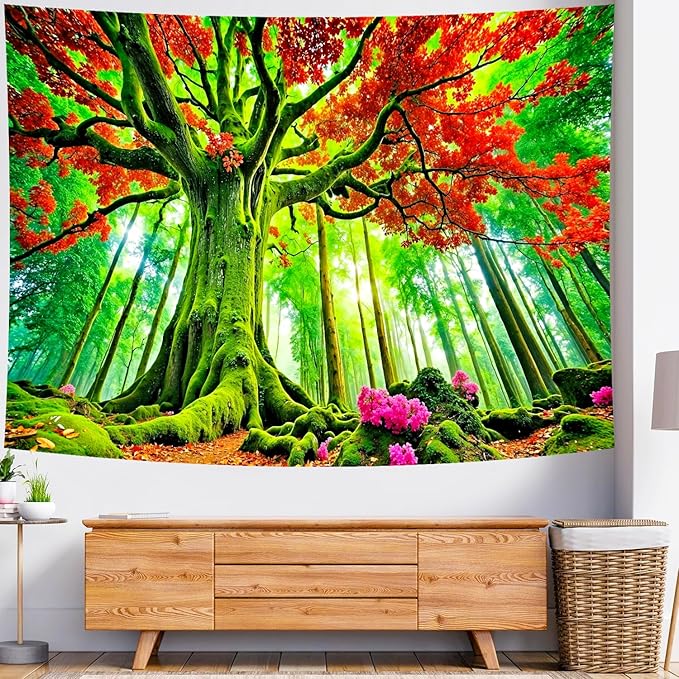 Delur Forest Tapestry Tree of Life Green Landscape Rainforest Wall Hanging Tapestry Colorful Mystical Nature Spiritual Psychedelic Headboard for Bedroom Living Room Home Decor (59.1" x 78.7")-Ruum Studio Home