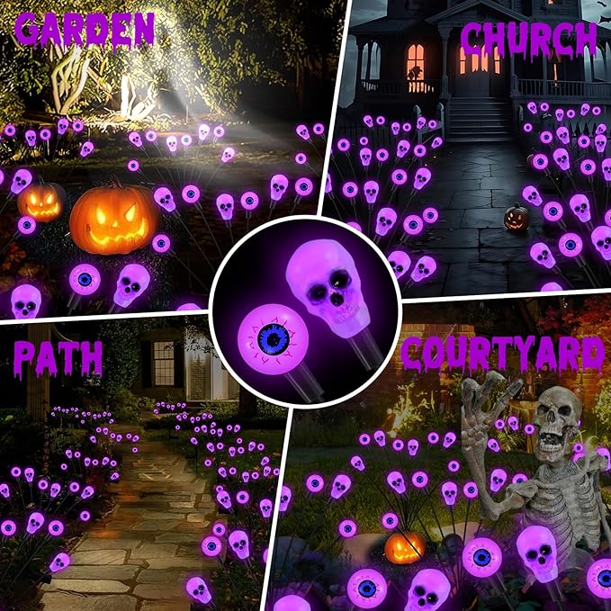 Solar Halloween Lights Outdoor, Scary Eyeball Lights, 4PACK 32LED, IP65 Waterproof, Decor for Garden/Yard/Patio/Lawn/Pathway (Purple)-Ruum Studio Home