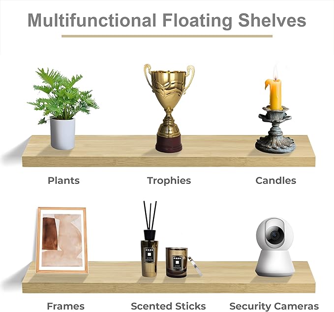 Sorbus Floating Shelves for Wall - 35 Inch Long Bathroom Shelves, Wall Decor for Bedroom, Kitchen, Living Room & Book Storage - Mounted Floating Shelf with Invisible Brackets (Maple Wood, 3 Pack)-Ruum Studio Home