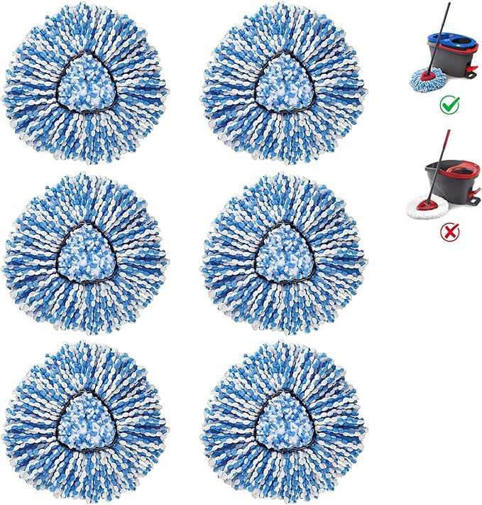 BonusLife 6-Pack Mop Head for O-Ceda RinseClean Spin Mop Refill 2-Tank System Only Easy Cleaning Microfiber Replacement-Ruum Studio Home