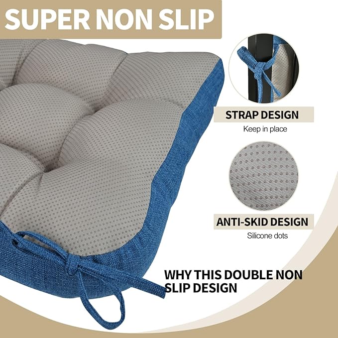 BUYUE Chair Cushion Set for Rocking Chair, Back Pillow & Seat Cushion with Ties, Original Woven Fabric Non-Slip Chair Pads for Elderly Sitting, Blue-Ruum Studio Home