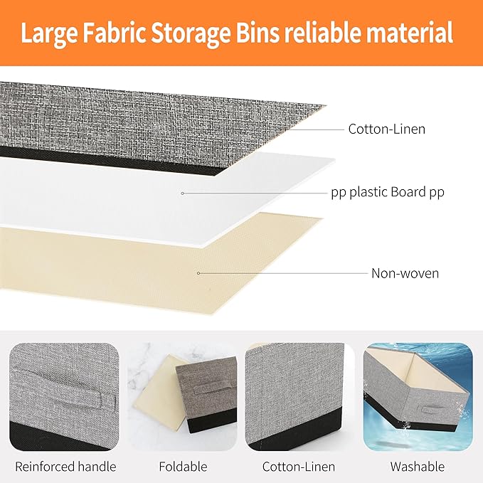 Linen Folding Storage Bins, 3 Pack Large Storage Baskets, Washable, Clothing Storage Bins with Handle, Closet Organizer for Storage Sweater,Sheets (gray black, 18½"x11"x8½")-Ruum Studio Home