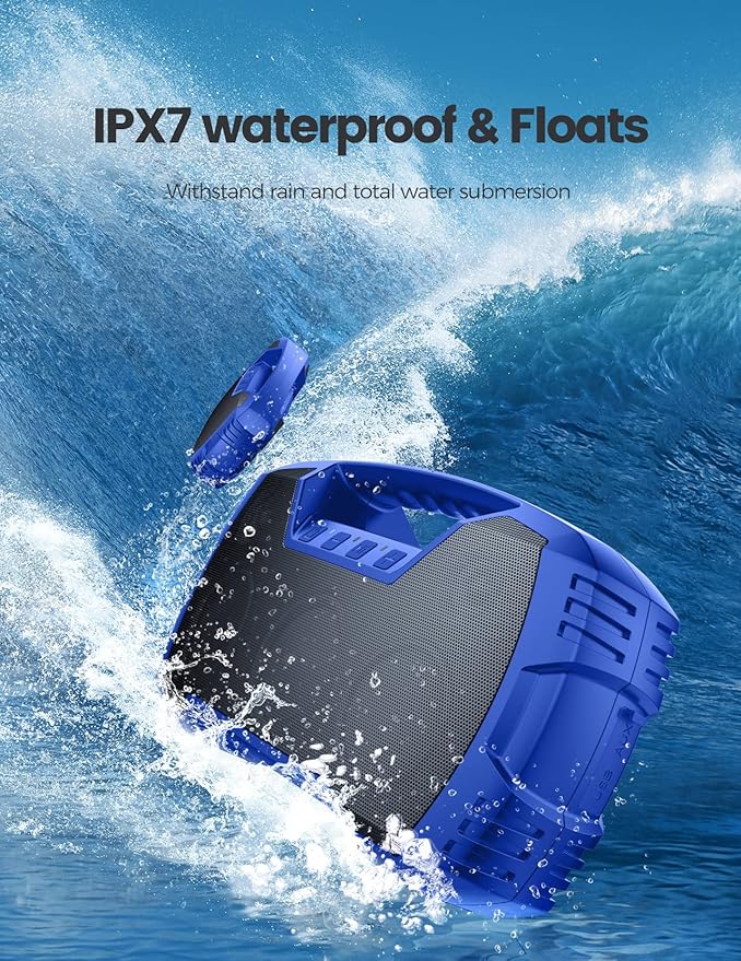 Houl Zallee IPX7 Waterproof Bluetooth Speaker, 40W (60W Peak) Portable Wireless Speakers, 32H Playtime, Stereo Loud Sound, Deep Bass, Bluetooth 5.0, Built-in Mic for Camping, Party, Gifts, Beach-Blue-Ruum Studio Home