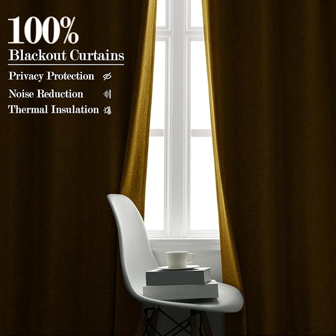 100% Blackout Linen Textured Drapes for Bedroom Pinch Pleated Curtains for Track System Portable Drapery for Sliding Glass Door/Storage/Space Room Divider, 70" Wx84 L, 1 PC, Yellow-Ruum Studio Home
