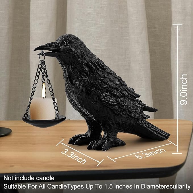 Gothic Home Decor Fake Crow Light Holder Halloween Decorations Indoor Raven Lamp Tealight Candle Holder Resin Statue Black-Ruum Studio Home