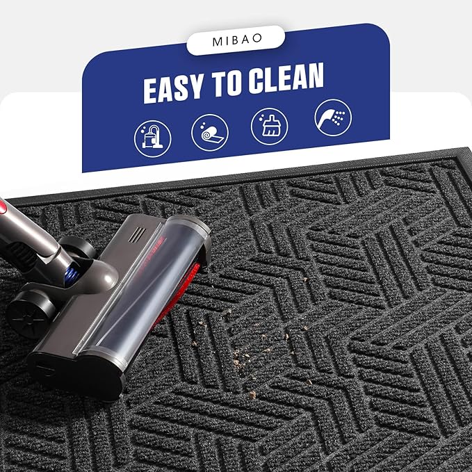 Mibao Front Door Mat Outside Entrance, Durable Outdoor Indoor Mat, Low Profile Heavy Duty Doormat, Non-Slip, Traps Dirt and Moisture, Easy Clean Patio Porch Entryway Mat, 24" x 36", Grey-Ruum Studio Home