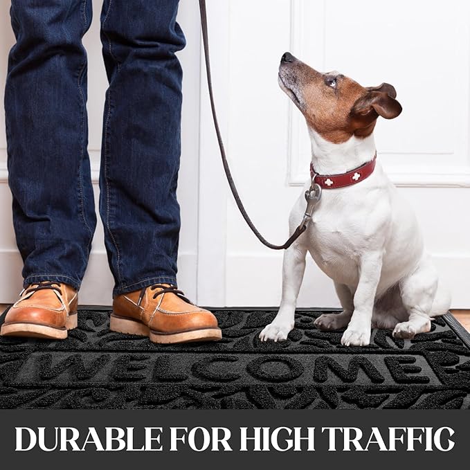 Yimobra Welcome Mat Outdoor, 29.5x17 Waterproof Door Mat Outside Entrance, All-Weather Non Slip Front Door Mat, Low-Profile Entryway Mat Indoor, Porch and Patio, Black-Ruum Studio Home