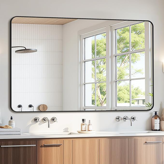 Bathroom Mirror 60" x 36", Large Rectangle Wall Mirror, Black Metal Frame Wall Mounted Mirrors for Bathroom, Vanity, Bedroom, Entryway Decor(Horizontal/Vertical)-Ruum Studio Home