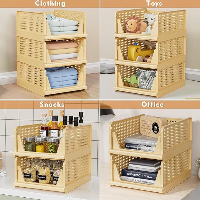 5 Pack Stackable Closet Storage Basket - Stackable Storage Bins, Multifunctional & Foldable Closet Organizer, Wardrobe Cupboard Space-Saving Hat Storage Drawer Organizer, Yellow-Ruum Studio Home