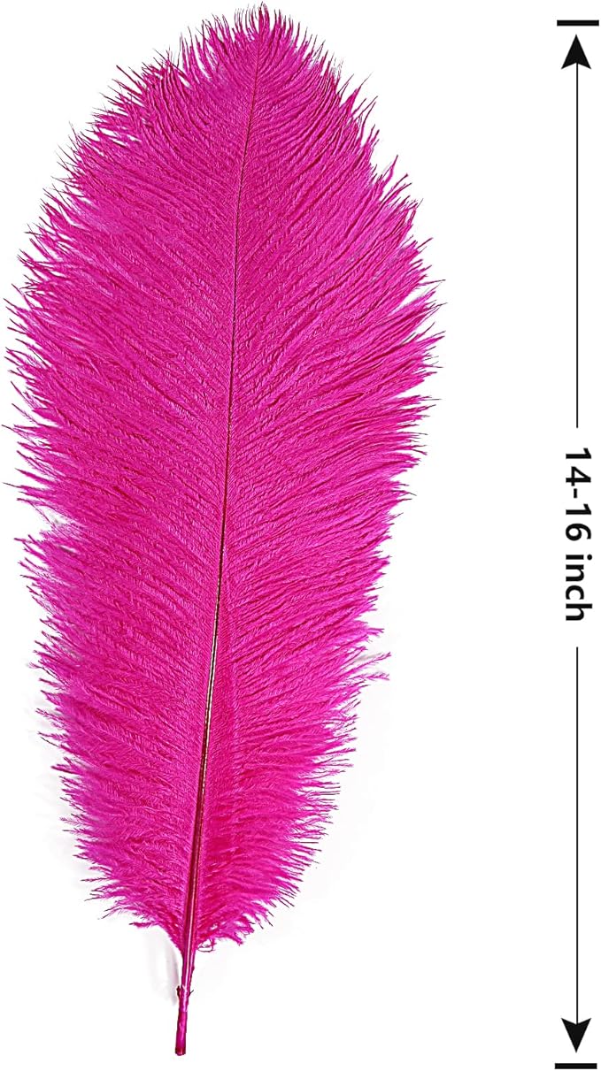 THARAHT 12pcs Hot Pink Ostrich Feathers Natural Bulk 14-16Inch 35cm-40cm for Wedding Party Centerpieces Easter Gatsby and Home Decorate Ostrich Feathers-Ruum Studio Home