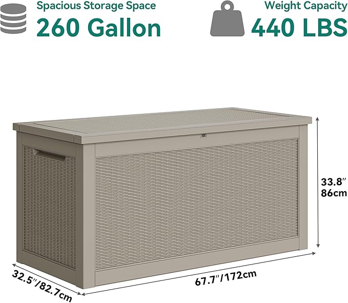 YITAHOME 260 Gallon XXL Large Deck Box, Outdoor Resin Storage Box, Lockable Storage Container for Patio Cushions, Furniture, Garden Tools, Water Resistant (Brown)-Ruum Studio Home