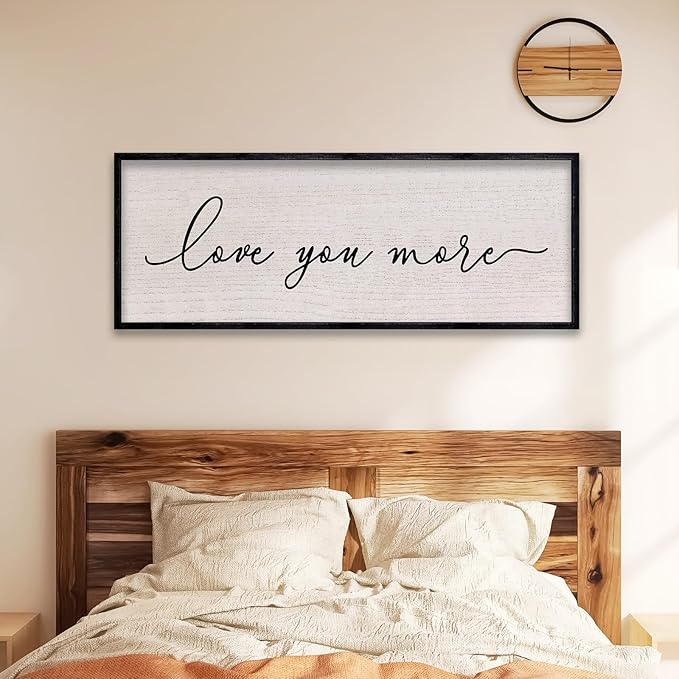 LuZhiQiang Love You More Sign Wall Decor 40"x15" for Master Bedroom Above Over Bed Large Simple Wood Framed Hanging Wall Art (Black)-Ruum Studio Home