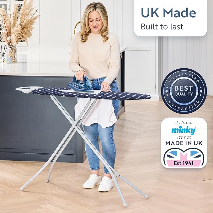 Classic 4-Leg Ironing Board with Iron Rest - Freestanding Full Size Iron Board for Clothes Pressing and Steaming with 43" x 14" Surface - Blue Arrows-Ruum Studio Home