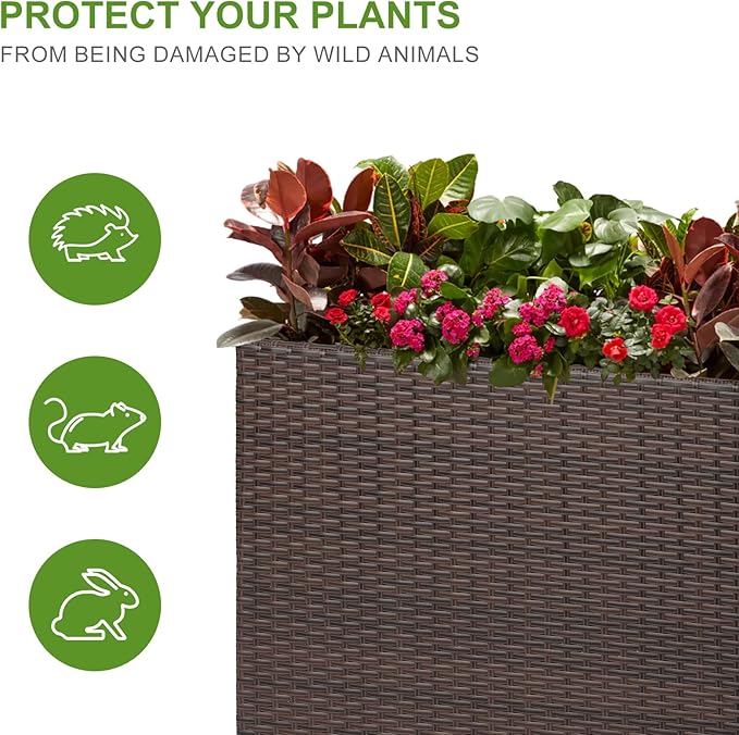 LEWIS&WAYNE Tall Planters for Outdoor Plants Handmade Wicker Large Rectangular Block Planter Box with Removable Liners Modern Planter for Indoor Outdoor Patio Deck - Brown-Ruum Studio Home