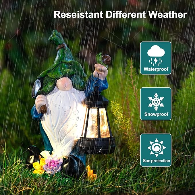 Solar Gnome Garden Figurine Yard Lights with Solar Lights Lantern & Shovel - Outdoor Yard Art Lawn Ornaments for Porch Patio Balcony - Gnome Gifts for Women Mom-Ruum Studio Home