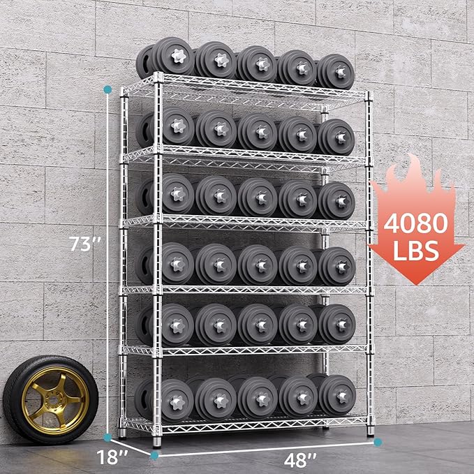 4080 lbs Steel Storage Shelving 6-Tier Utility Shelving Unit Steel Organizer Wire Rack for Home,Kitchen,Office,Garage, 17.7" D x 47.2" W x 72.3" H-Ruum Studio Home