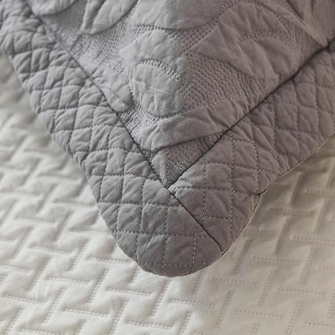 MarCielo 3-Piece 100% Cotton Oversized Bedspread Lightweight Quilt Coverlet Embroidery Farmhouse Bedding Set T0 (Light Grey, Oversized Queen (100"x106"))-Ruum Studio Home