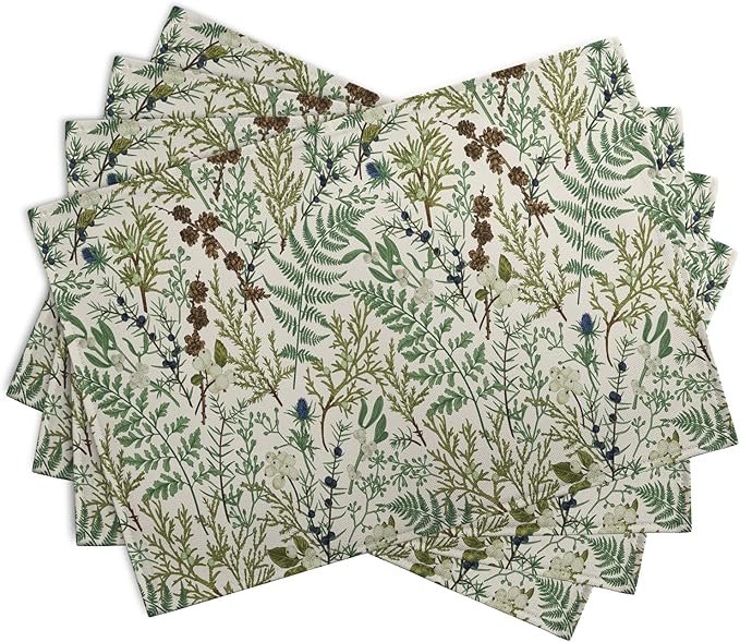 Sage Green Botanical Floral Placemats Set of 4 Vintage Tropical Herbs Fern Leaves Place Mats 12x18 Inch Seasonal Plant Spring Summer Linen Fabric Table Mats for Party Kitchen Dining Decor-Ruum Studio Home