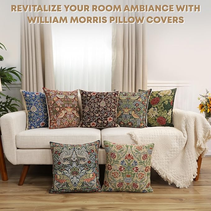 Charlotte Home Furnishings Throw Pillow Covers 16x16 in, Green Chrysanthemum Decorative Pillow Covers, Boho European Tapestry Cushion Cases, Living Room Cozy Home Decor, Jacquard Woven Soft Cotton-Ruum Studio Home