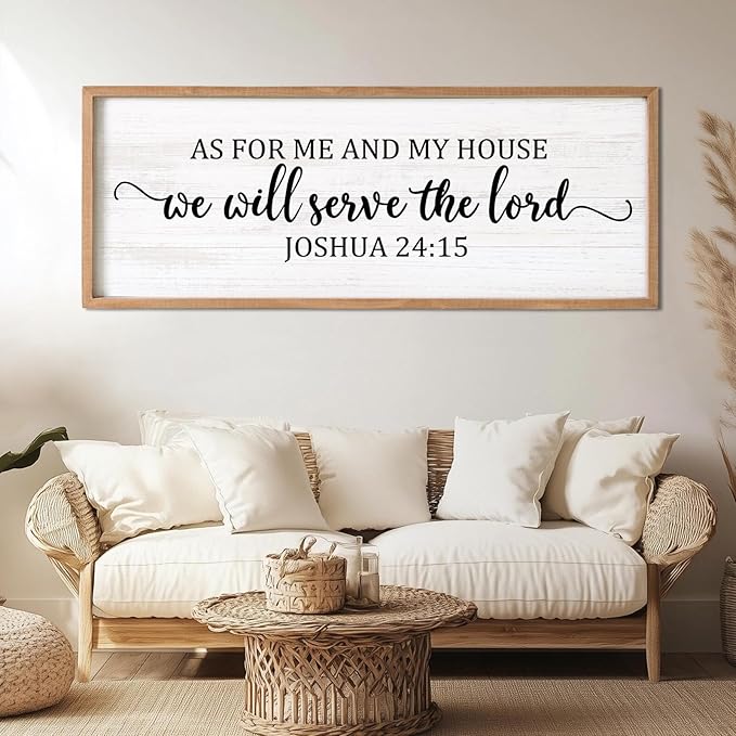 As For Me And My House We Will Serve The Lord Framed Wall Art, 40''×15'' Horizontal Positive Religious Rustic Bible Verse for Christian God Jesus Christ Prayer, Vintage Holy Catholic Scripture Decor-Ruum Studio Home