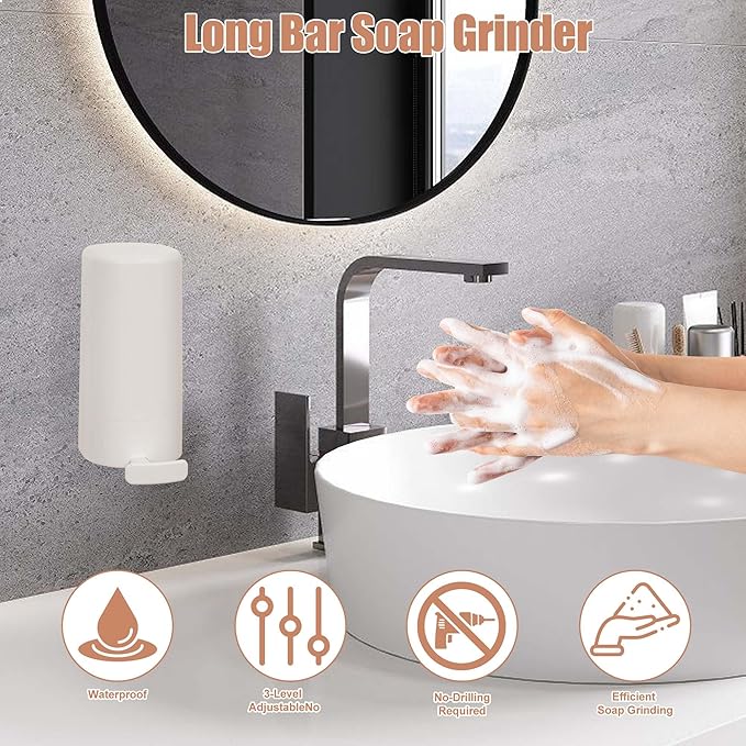 Bar Soap Dispenser & Grinder - Wall-Mounted Hygienic Soap Shaver with One-Touch Operation, No Drilling Easy Install for Bathroom/Kitchen (White, NO SOAP) - Perfect for Handmade Soap & Skincare-Ruum Studio Home