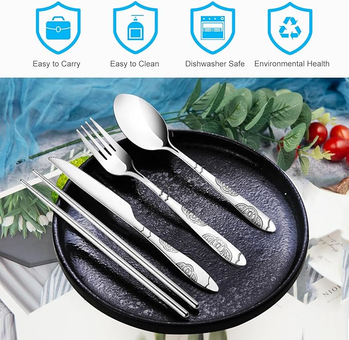 20PCS Premium Travel Utensils With Case, Stainless Steel Reusable Portable Utensils Set With Case, Lengnoyp Travel Silverware Set With Case for Lunch Box Camping, Silver-Ruum Studio Home