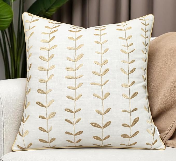 VAGMINE Embroidered Lollipop Pillow Cover - 18x18 Inches Square - 100% Cotton Ivory Decorative Cushion Cover - Sophisticated Embroidery - Neutral Aesthetic for Sofa, Couch, Bed, Living Room-Ruum Studio Home