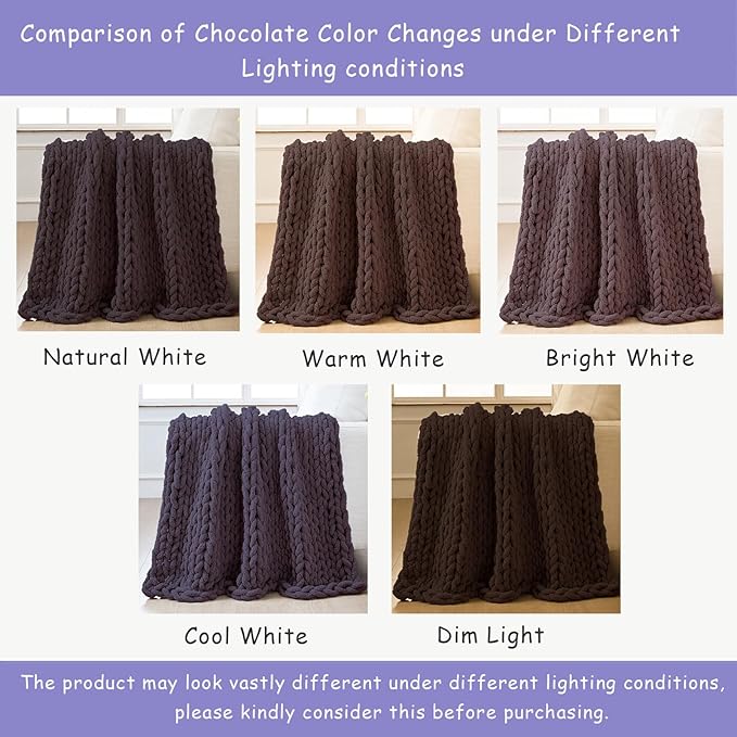Bigacogo Chunky Knit Throw Blanket for Couch, 40x60 inches, 100% Hand Knitted with Thick Jumbo Chenille Yarn, Cozy Soft Large Rope Knot Cable Crochet Blankets for Sofa Bed Living Room, Chocolate-Ruum Studio Home