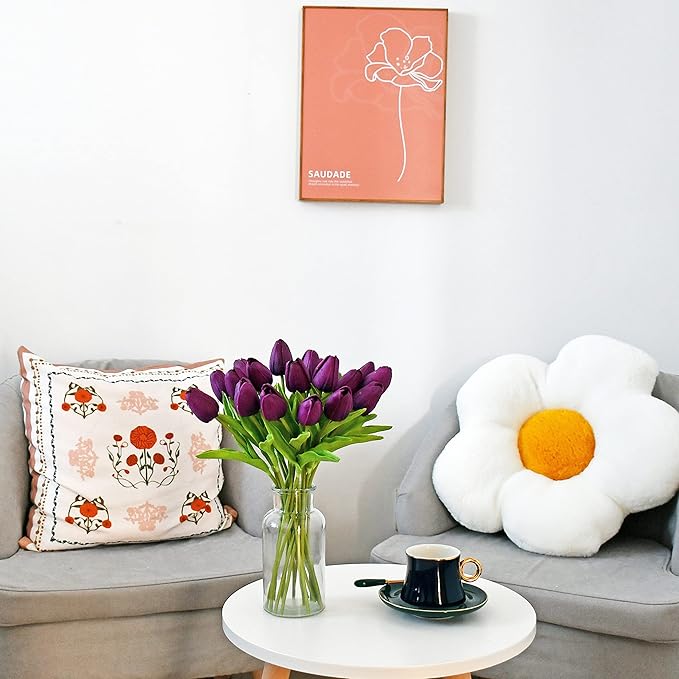 Mandy's Artificial Tulips 20 Stems Grape Purple PU Faux Flowers for Wedding Home Decor 13.5 Inch-Ruum Studio Home