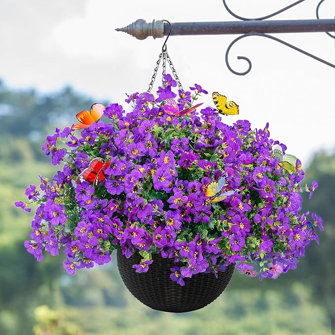 ‌20 Bundles Artificial Flowers for Outdoors‌ with 6 Faux Butterflies, UV Resistant ‌Fake Flowers‌ with Eucalyptus Leaves, ‌Artificial Plants Outdoor‌ for Patio Garden Porch Home Decor (Purple)-Ruum Studio Home