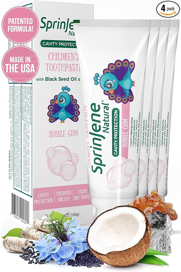 SprinJene Natural Kids Toothpaste, Bubblegum | Natural Children’s Toothpaste for Cavity Protection | Fluoride Toothpaste for Toddlers | 4 Pack-Ruum Studio Home