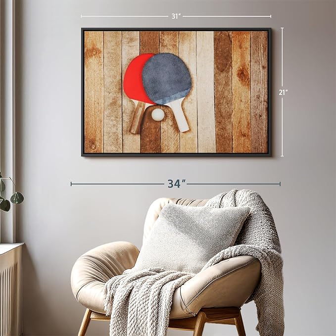 ElephantStock Ping Pong Wall Art - Horizontal Framed Canvas - 1-Piece Living Room Wall Decor - Photography Canvas Print - Brown and Red Decor for Wall - 31" X 21"-Ruum Studio Home