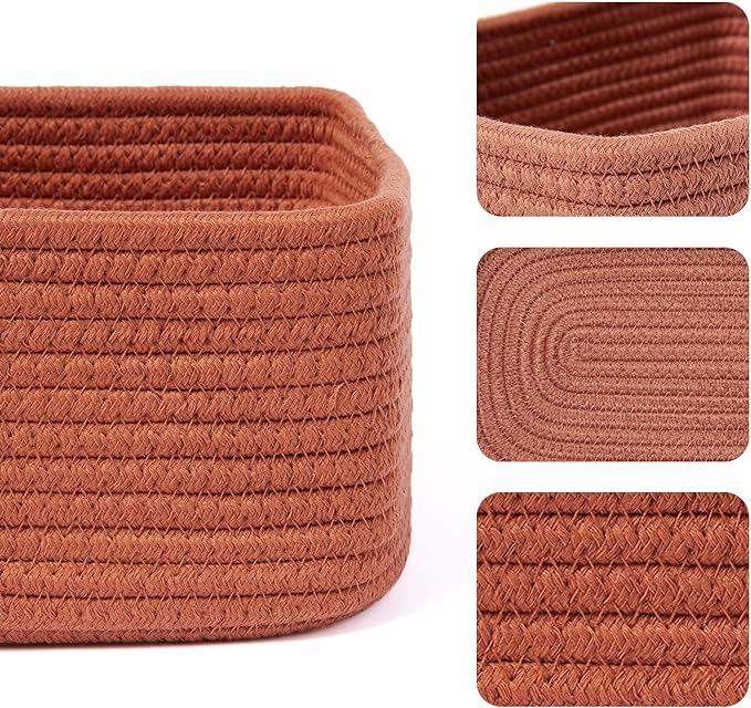 Small Storage Baskets for Organizing | Closet Organizer Bins | Shelf Toy Basket | Woven Rope Baskets | Cube Decorative Box | Shallow Basket | 11.5x7.5x4.7” | 3 Packs Oxide Red-Ruum Studio Home